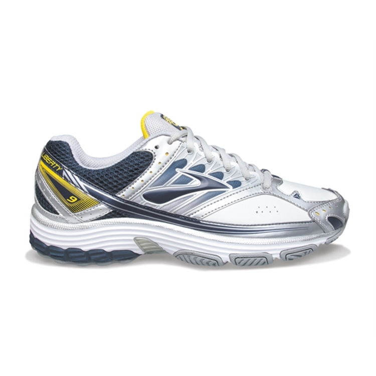 brooks Men\'s Liberty 9 Leather White / Insignia Blue / Lemon