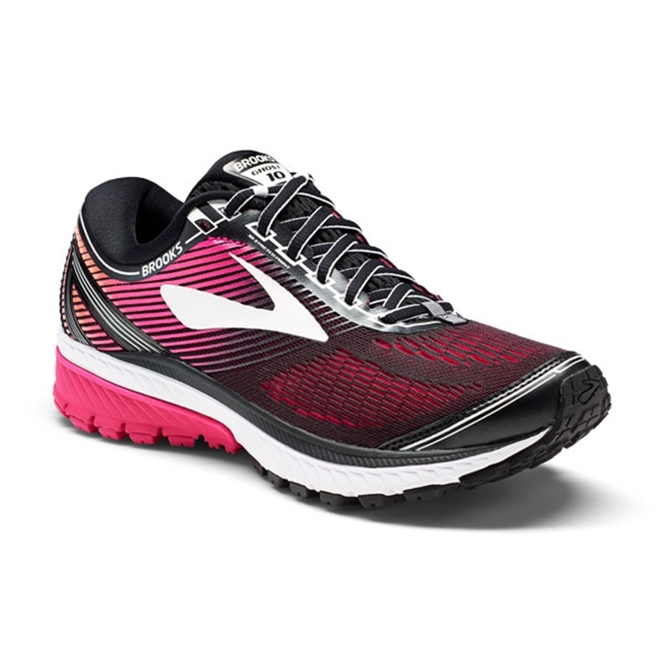 brooks Women's Ghost 10 Black / Pink Peacock / Coral